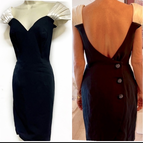 Vintage 90’s Black Off Shoulder Tulip Cocktail Dress - Picture 1 of 8